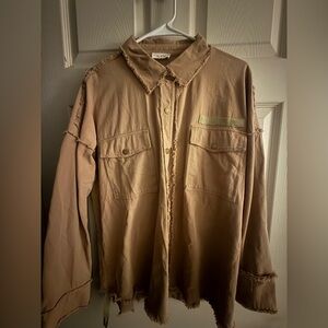 LA MIEL Brown Frayed Collar Shirt/jacket